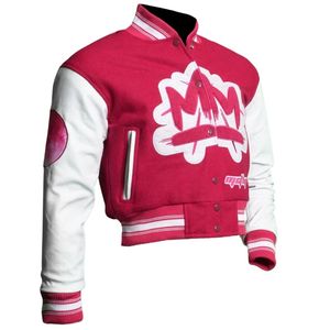 Chaqueta Universitaria Corta para Mujer, Mezcla de Lana, Mangas en Contraste, Cierre de Botones a Presión, Ribete Acanalado, Estilo Urbano - Product Image 2