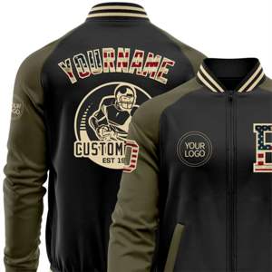 OEM Fabrication Personnalisée de Haute Qualité Noir Vintage USA Drapeau Olive-Crème Bomber Varsity Letterman Deux Tons Veste à Fermeture Éclair - Product Image 6
