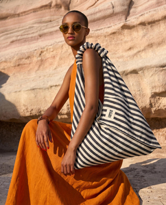Bolso Tote de Algodón Turco Tejido a Mano con Rayas, Gran Capacidad, Asa Fruncida, para Verano, Playa, Vacaciones, Viajes, Piscina - Product Image 1