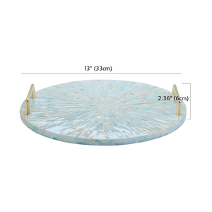 Plateau de service rond en nacre fait à la main avec poignées en métal Ustensiles de cuisine en gros de l'usine du Vietnam - Product Image 3