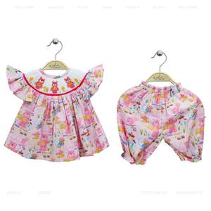 Robe Bishop Smock 100% coton pour filles à col rond brodé à la main-Service OEM disponible - Product Image 3