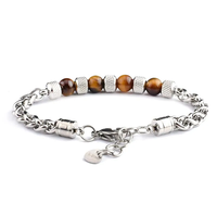 Vente chaude Hommes Mode Chaîne En Acier Inoxydable Bracelet avec Oeil De Tigre Pierres Perles Forme Géométrique Pierre Naturelle Main Bijoux