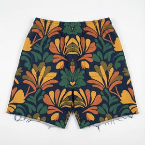 Shorts Bermuda pour femmes en coton lourd personnalisé, style streetwear floral, coupe régulière, taille haute, cordon de serrage, écologique, vintage, mi-longueur - Product Image 2