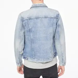 Veste en jean personnalisée en coton biologique pour hommes avec fermeture à glissière en duvet saison d'hiver vêtements d'extérieur confortables - Product Image 4