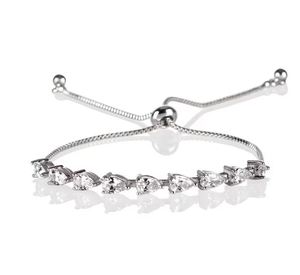 Elegante y delicada pulsera deslizante para mujeres, chicas adolescentes, plata brillante con piedras de Zirconia cúbica en forma de pera, collar tipo cadena - Product Image 2
