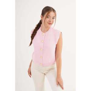 Gilet tricoté sans manches rose à boutons en forme d'escargot pour usage extérieur, vente en gros - Product Image 5