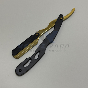 มีดโกนหนวดแบบพับได้ใบมีดตรงใบมีดสแตนเลสสีทองสีดำสวิงล็อคแบบกำหนดเอง - Product Image 4