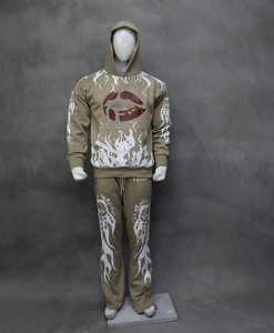 Sweat à capuche unisexe en molleton 100% coton, coupe ample, style streetwear d'hiver, impression intégrale sur soie, impression silicone, strass - Product Image 1