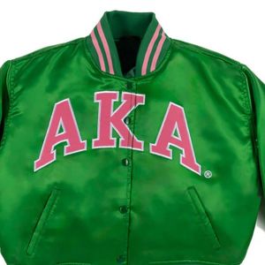 AKA giacca Varsity verde con maniche all'ingrosso giacca Bomber alla rinfusa di abbigliamento personalizzato da sorellanza produttore HBCU Divine nove - Product Image 6