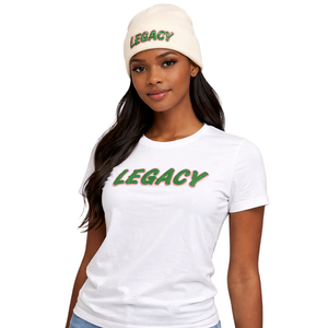 Bonnet Legacy 08 en ivoire, sororité grecque, rose et vert, vêtements d'hiver pour sœurs universitaires, tricot - Product Image 1