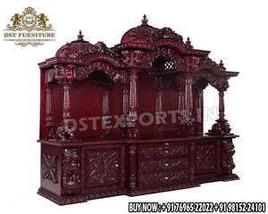 Temple sculpté à la main polonais brun pour la maison Temple en bois massif fait à la main/Puja Ghar Mandir en bois de teck brillant pour la maison personnaliser le Royaume-Uni - Product Image 3