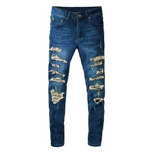 Produttore di <span class=keywords><strong>Jeans</strong></span> Personalizzati, <span class=keywords><strong>Jeans</strong></span> Streetwear, <span class=keywords><strong>Jeans</strong></span> Slim Strappati Grigi con Patch e Bandana per Uomo, Stile Hip Hop - Product Image 5