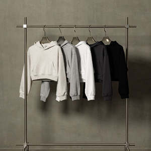 2025 New Design <b>Women</b> Casual <b>Crop</b> Hoodie Wholesale <b>Women</b> Cotton Terry Blank <b>Crop</b> Pullover <b>Hoodies</b> - Product Image 1