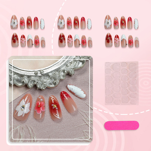 Vente en gros d'usine : <span class=keywords><strong>Faux</strong></span> <span class=keywords><strong>ongles</strong></span> européens et américains, style doux et cool, motif floral, fil rose, forme amande, longs, produit fini - Product Image 2
