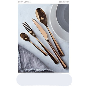 Nouvelles cuillères plaquées or en acier inoxydable, ensemble de fourchettes et de couteaux en argent, droit, épais et rond, ensemble de couverts à poignée - Product Image 6