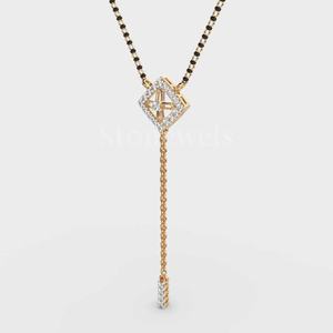 Stonewels Cube Diamond Mangalsutra Colgante Lindo Trendy Gold Black Beaded Modern Cube-Shaped Diamond Bodas Aniversarios - Product Image 5