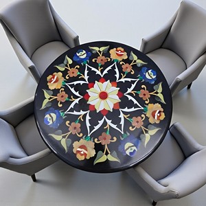 Plateaux de table en marbre noir personnalisés, sculptés à la main, art Pietra Dura, table basse, table d'intérieur et d'extérieur, décorative - Product Image 2