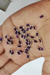 925 Sterling Silver Charms Zircon Gemstone Forme Géométrique Briolette Lunette Connecteur Double Boucle Argent Or Noir Plaqué pour - Product Image 3