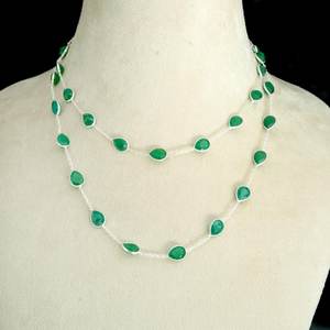 สร้อยคอสองชั้นสีเขียวมรกตแบบมินิมอล925เงินแท้อัญมณีธรรมชาติของขวัญแต่งงานสร้อยคอหินอัญมณีแฟชั่น - Product Image 2