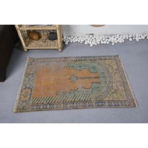 <b>Vintage</b> Wool <b>Rug</b> 2.5 X 3.9ft Orange and Green Geometric Pattern 3D Techniques for Living Room or Hallway Latex Backed - Product Image 3