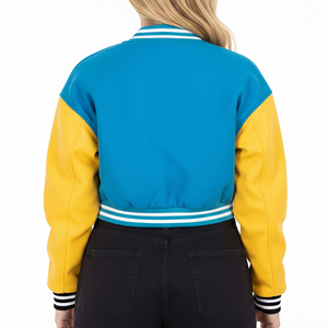 Chaqueta Varsity de Moda 2025, 100% Algodón con Mangas de Cuero, para Mujer, Estilo Urbano, Corta, Tipo Béisbol - Product Image 3