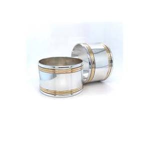 Argent poli épais et rond vaisselle en métal royal les deux côtés or bande conception à la main gravé anneau de serviette - Product Image 1