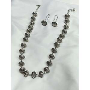 Tridha 925 Silver Fine Jewelry <b>Set</b> Ball <b>Bead</b> Necklace with Fish Hook Dangling Earrings - Product Image 1