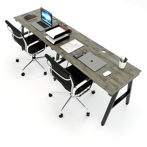 Escritorio Minimalista de Madera de Caucho para 2 Personas con Patas de Hierro, 240x60cm, para Estudio y Oficina - Product Image 3
