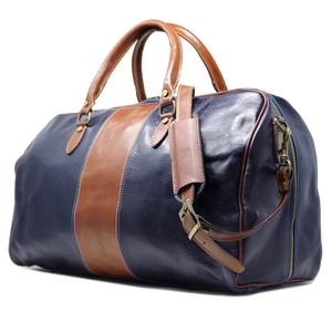 Sac de voyage en cuir bleu marine et beige pour homme, sac de week-end de luxe bicolore, sac de voyage pour la nuit, sac de sport, grand sac fourre-tout en polyester - Product Image 1