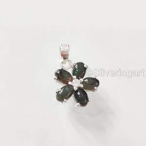 Pendentif pour femme en opale noire naturelle, pierre de naissance d'octobre, forme florale, pendentif fait main, bijoux en argent sterling 925 - Product Image 5