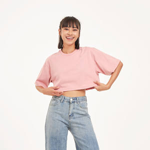 Nouveau design femmes surdimensionné haut court 100% coton T-Shirt unisexe Style décontracté courte longueur coupe ample couleur unie fabriqué en Thaïlande - Product Image 2