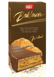 Barra de Baklava Premium con Chocolate Sólido Dulce Rellena de Crema y Trozos de Caramelo, Postre Gourmet de Alta Calidad - Product Image 1