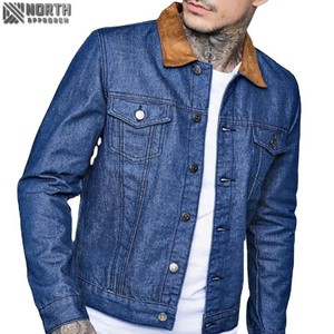 Abrigo de camionero de Moto con cremallera ajustada de algodón 100% para hombre, chaqueta vaquera desgastada con cuello levantado para invierno, forro polar, estilo desgastado - Product Image 1