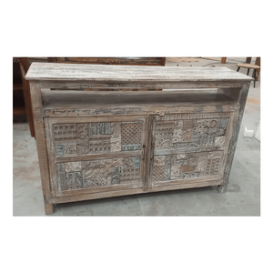 Meuble d'intérieur moderne en bois récupéré ancien 2 portes sculpté bloc armoire en bois pour la maison, le bureau ou le salon - Product Image 1