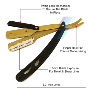 Precio de fábrica, maquinillas de afeitar de peluquero de acero inoxidable mate negro de 6,0 \ "con cuchillas afiladas chapadas en oro - Product Image 2