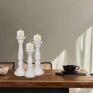 <b>Candle</b> <b>Holder</b> Wood White <b>Tall</b> <b>Candle</b> Set of 3 Wood Pillar <b>Candle</b> <b>Holder</b> Height (16+14+12) inch White Antique - Product Image 5
