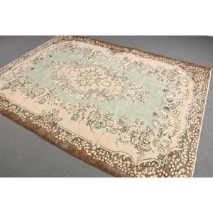 พรมขนาด 6x8.3 ฟุต, พรมวินเทจตุรกี, พรมขนสัตว์ลายดอกไม้สีน้ำตาล - Product Image 1