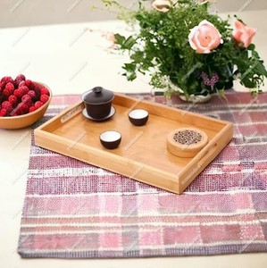 ถาดใส่แล็คเกอร์อเนกประสงค์ถาดไม้ไผ่พร้อมที่จับเหมาะอย่างยิ่งสำหรับการเสิร์ฟอาหารและเครื่องดื่ม - Product Image 1