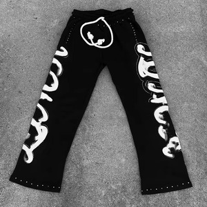 Ensemble sweat à capuche et pantalon évasé personnalisé en polyester/coton avec patch appliqué et broderie vieillie, style streetwear, délavé à l'acide, pour l'hiver - Product Image 3