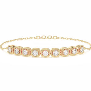 สร้อยข้อมือเทนนิสประดับเพชรธรรมชาติเก้าเม็ด14kt สีเหลืองทองได้รับการรับรองว่าสง่างามสำหรับงานแต่งงาน - Product Image 1