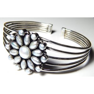 925 Sterling Silver Freshwater Pearl Bangle Handmade Silver Jewelry <b>Gemstone</b> <b>Bracelet</b>-Available in Various Sizes Perfect Gift - Product Image 5