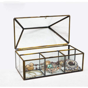 Vintage Square <b>Glass</b> Brass Wedding Ring <b>Box</b> Handmade Geometric Gold Metal Frame Jewelry Display Case Engagement Ring Holder - Product Image 6