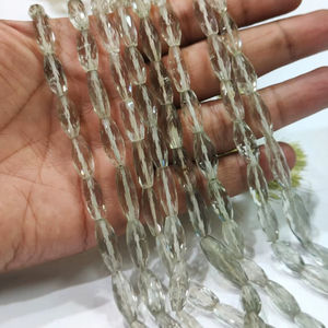 Amatista verde natural perforada larga 6x12mm a 8x20mm forma cilíndrica elegante fabricación de joyas hebra de cuentas 10 pulgadas - Product Image 1