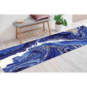 Alfombra Azul Marino con Diseño de Mármol: Alfombra Moderna Abstracta Antideslizante, con Pelo Suave - Product Image 5