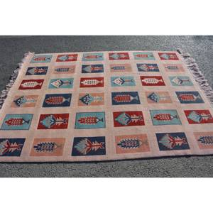 Alfombra turca vintage clásica rojo azul 5,5x7,3 pies área grande lana látex respaldo abstracto para adolescentes rectángulo pasillo diseño - Product Image 3