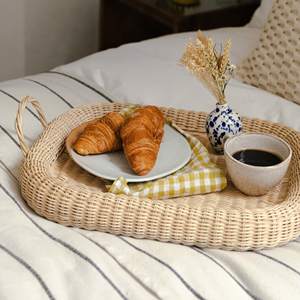 Offre spéciale plateau en rotin tissé en osier fruits café artisanat plateau de service en rotin ornement plateau de forme épaisse pour la décoration - Product Image 2