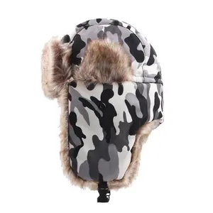 2022 ultimo a buon mercato Camo Facemask Trooper cappelli invernali tattici Warm Fox Hair Aviator Hat ricamo Logo Pilot OEM Trapper Hat