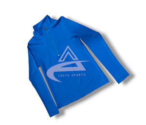 Ropa ecuestre de moda joven del OEM Capa base azul sólida de manga larga con técnicas impresas para montar a caballo - Product Image 1