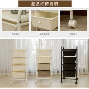 Minimalist 4-Drawer Mobile Storage <b>Trolley</b> <b>White</b> Plastic Bedroom Office Organizer with Wheels - Product Image 4