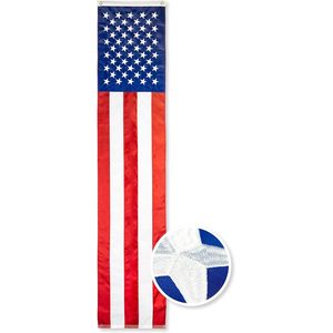 Lot de 2 guirlandes de drapeaux américains à suspendre, 50 étoiles brodées, 5 bandes entièrement cousues, 20 po x 8 po, guirlande patriotique décorative en nylon - Product Image 1